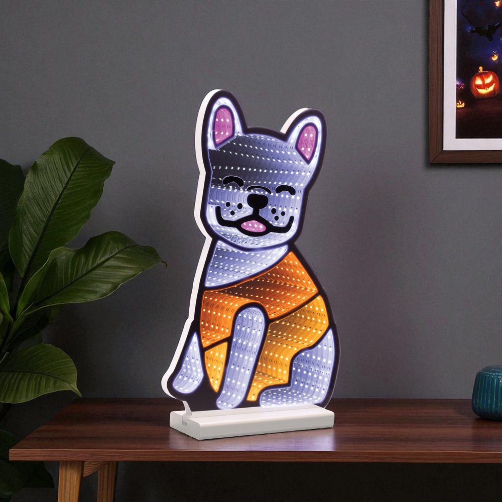 16" White And Orange Acrylic Dog Tabletop Sign with LED