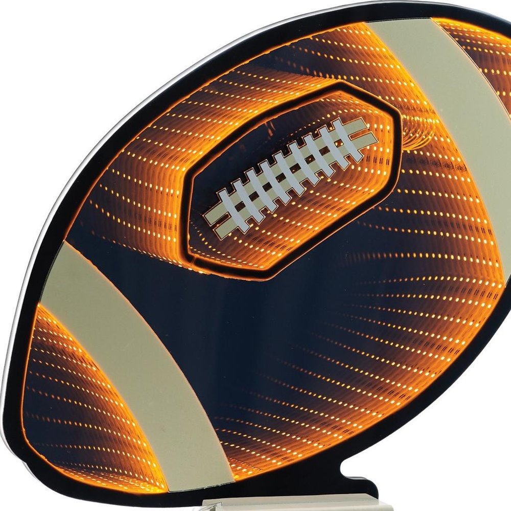 14" Black Orange And White Acrylic Football Tabletop Sign with LED