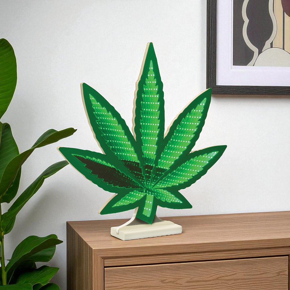 18" Green Acrylic Leaf Tabletop Sign with LED