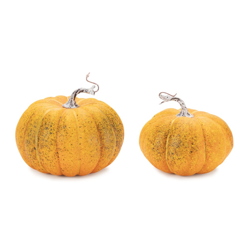 Set of Two Orange And Green Plastic Pumpkin Thanksgiving Pumpkin Tabletop Sculpture