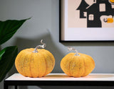 Set of Two Orange And Green Plastic Pumpkin Thanksgiving Pumpkin Tabletop Sculpture