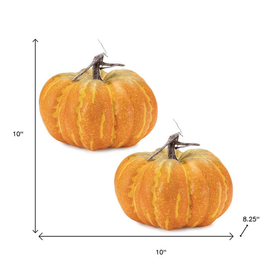 Set of Two Orange And Yellow Plastic Pumpkin Thanksgiving Pumpkin Tabletop Sculpture