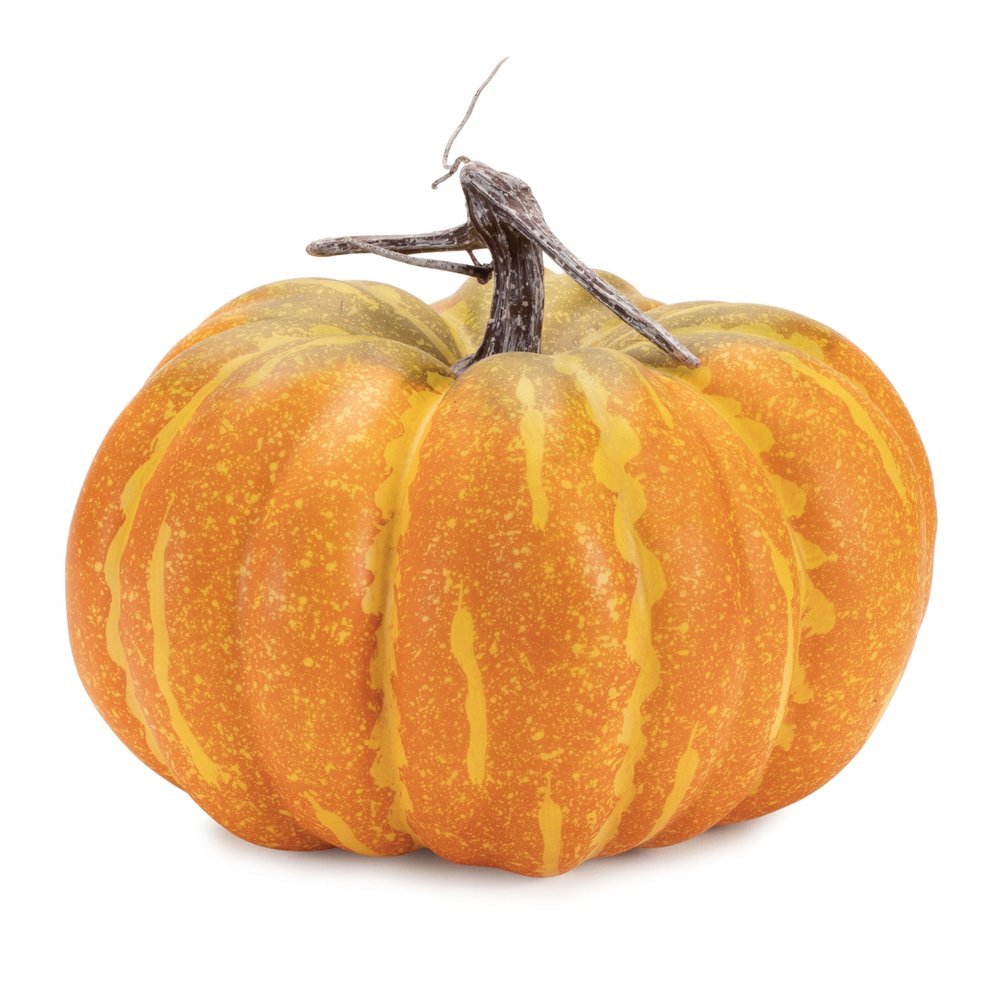 Set of Two Orange And Yellow Plastic Pumpkin Thanksgiving Pumpkin Tabletop Sculpture