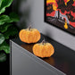 Set of Two Orange And Yellow Plastic Pumpkin Thanksgiving Pumpkin Tabletop Sculpture