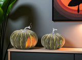 Set of Two Green And Orange Plastic Pumpkin Thanksgiving Pumpkin Tabletop Sculpture