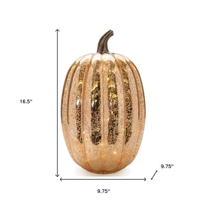 Set of Two Orange Glass Pumpkin Thanksgiving Pumpkin Tabletop Sculpture with LED