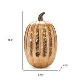 Set of Two Orange Glass Pumpkin Thanksgiving Pumpkin Tabletop Sculpture with LED