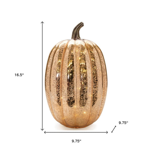 Set of Two Orange Glass Pumpkin Thanksgiving Pumpkin Tabletop Sculpture with LED