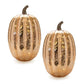 Set of Two Orange Glass Pumpkin Thanksgiving Pumpkin Tabletop Sculpture with LED