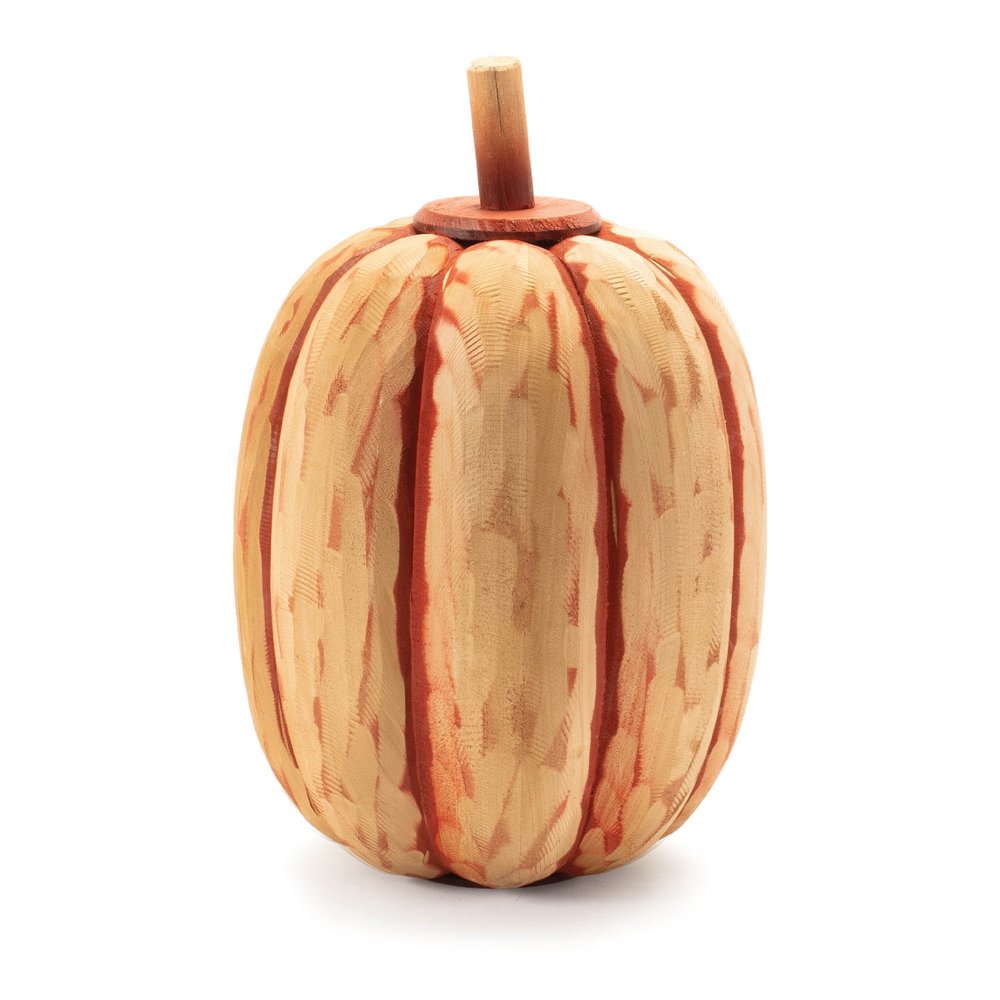 Set of Two Orange Wood Pumpkin Thanksgiving Pumpkin Tabletop Sculpture