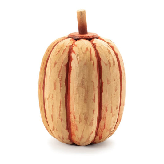 Set of Two Orange Wood Pumpkin Thanksgiving Pumpkin Tabletop Sculpture