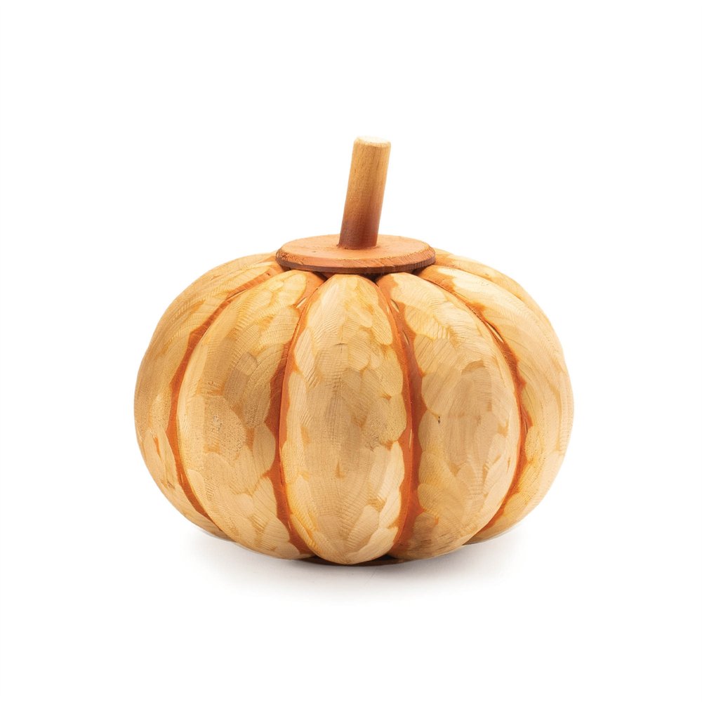 Set of Two Orange Wood Pumpkin Thanksgiving Pumpkin Tabletop Sculpture