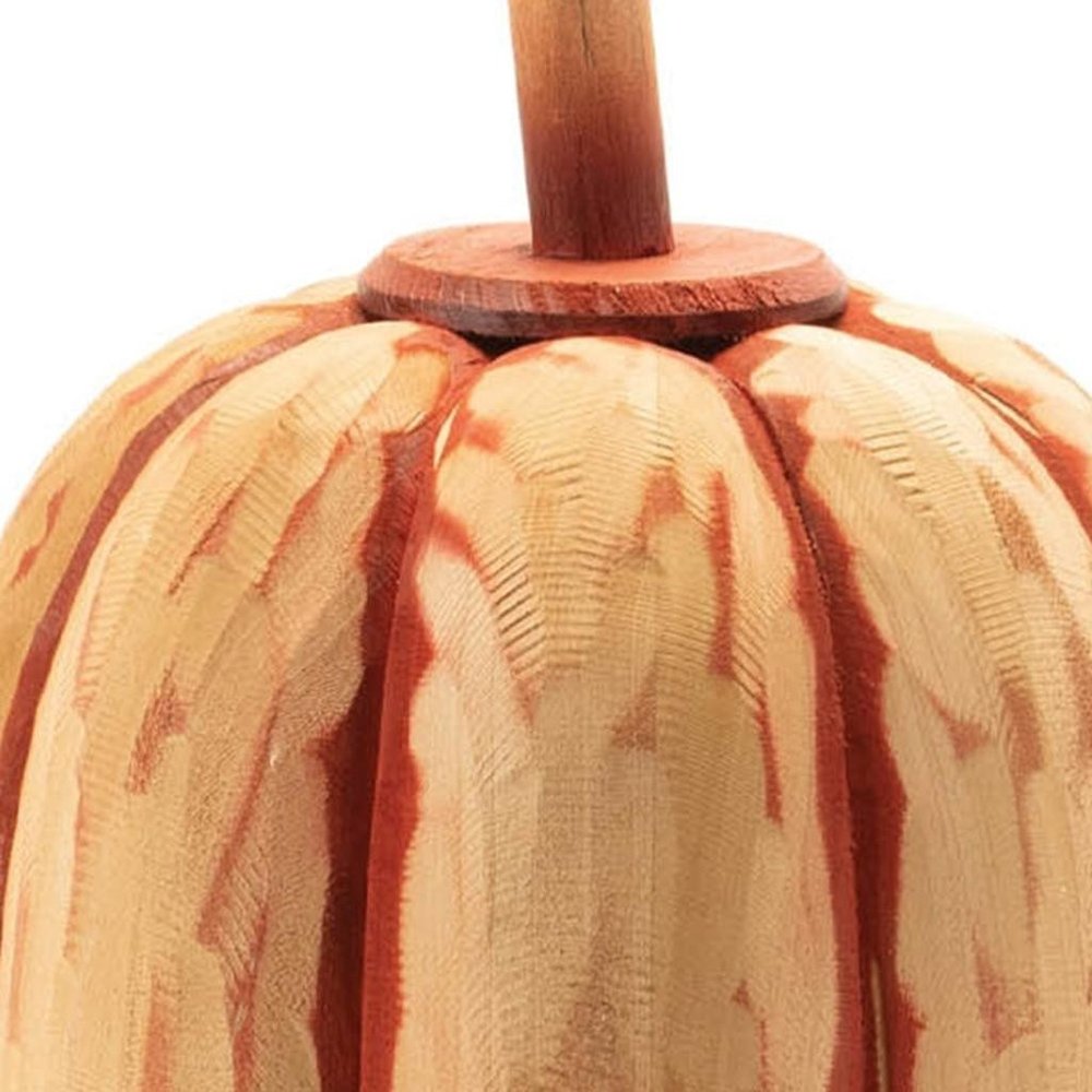 Set of Two Orange Wood Pumpkin Thanksgiving Pumpkin Tabletop Sculpture