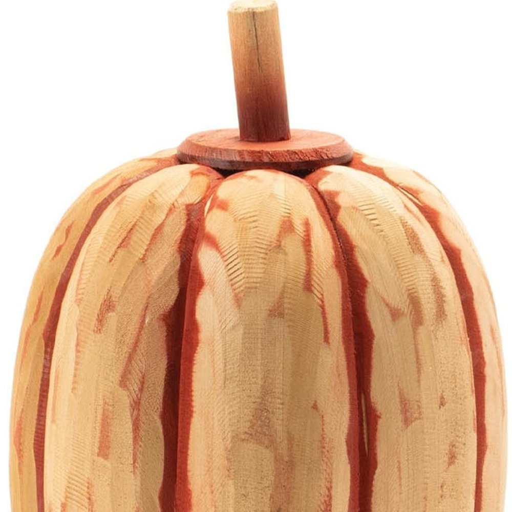 Set of Two Orange Wood Pumpkin Thanksgiving Pumpkin Tabletop Sculpture
