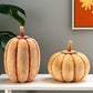 Set of Two Orange Wood Pumpkin Thanksgiving Pumpkin Tabletop Sculpture