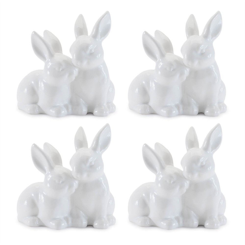 Set of Four White Ceramic Rabbit Figurine