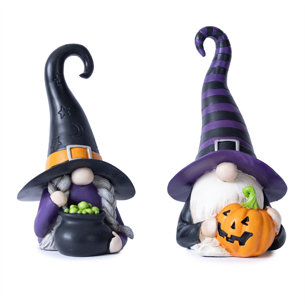 Set of Two Black Orange And Purple Polyresin Figurine