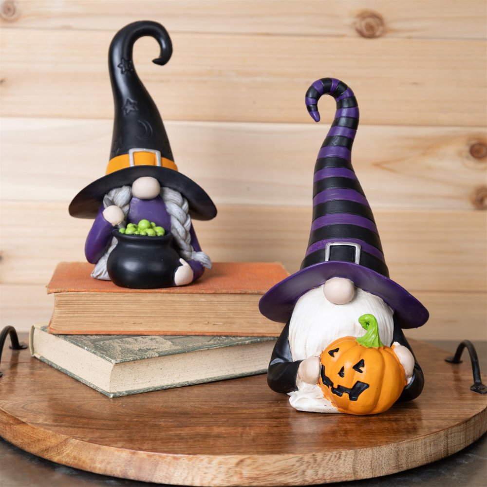 Set of Two Black Orange And Purple Polyresin Figurine