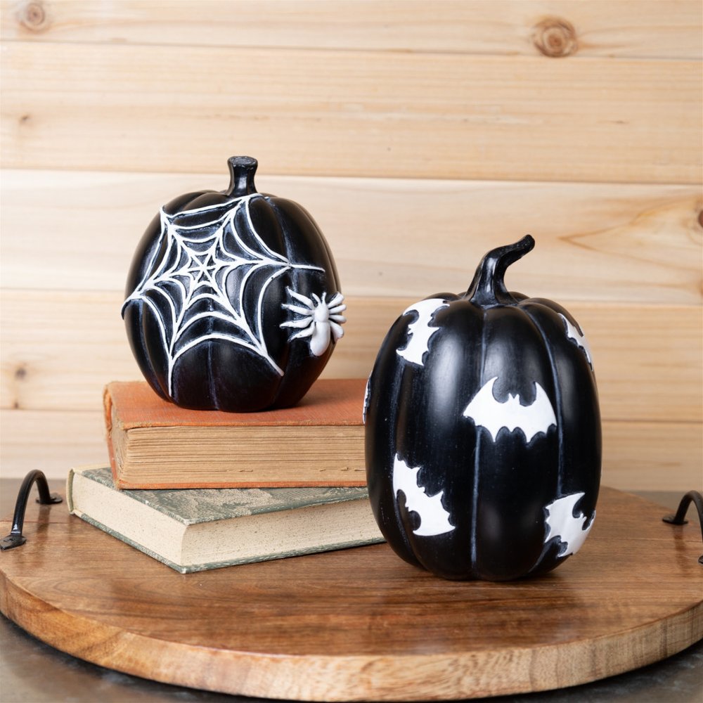 Set of Two Black And White Polyresin Tabletop Sculpture