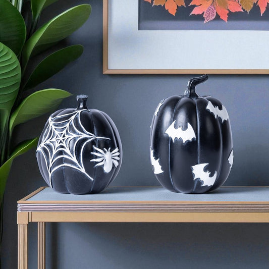 Set of Two Black And White Polyresin Tabletop Sculpture