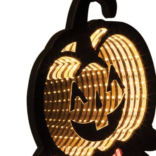 23" Orange Black And Yellow Acrylic Halloween Jack-O-Lantern Tabletop Sign with LED