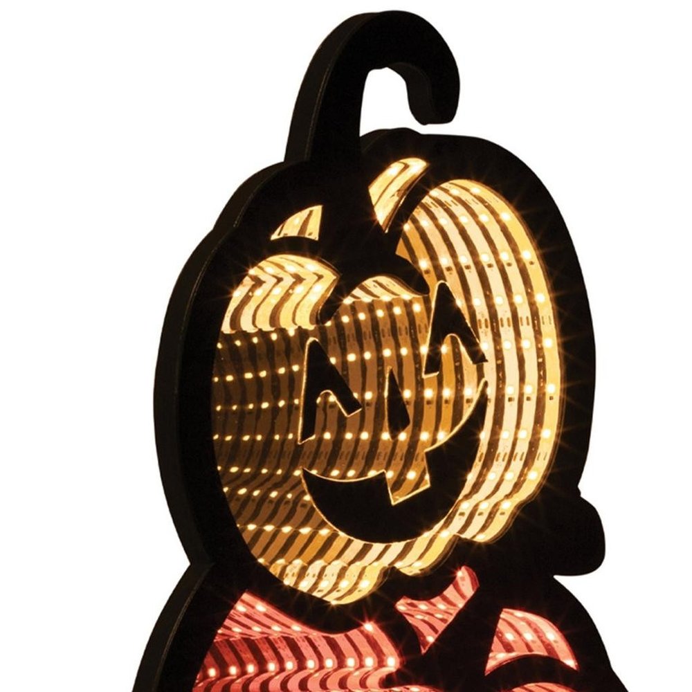 23" Orange Black And Yellow Acrylic Halloween Jack-O-Lantern Tabletop Sign with LED