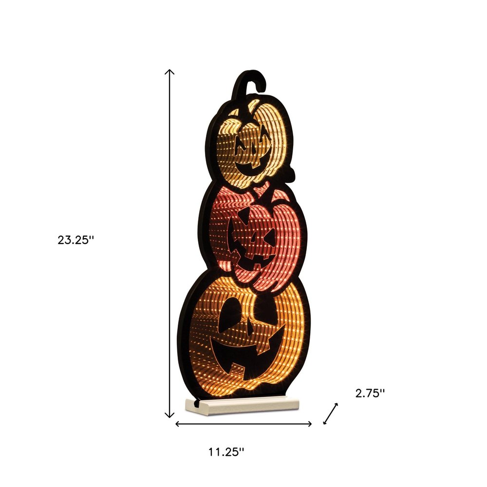 23" Orange Black And Yellow Acrylic Halloween Jack-O-Lantern Tabletop Sign with LED