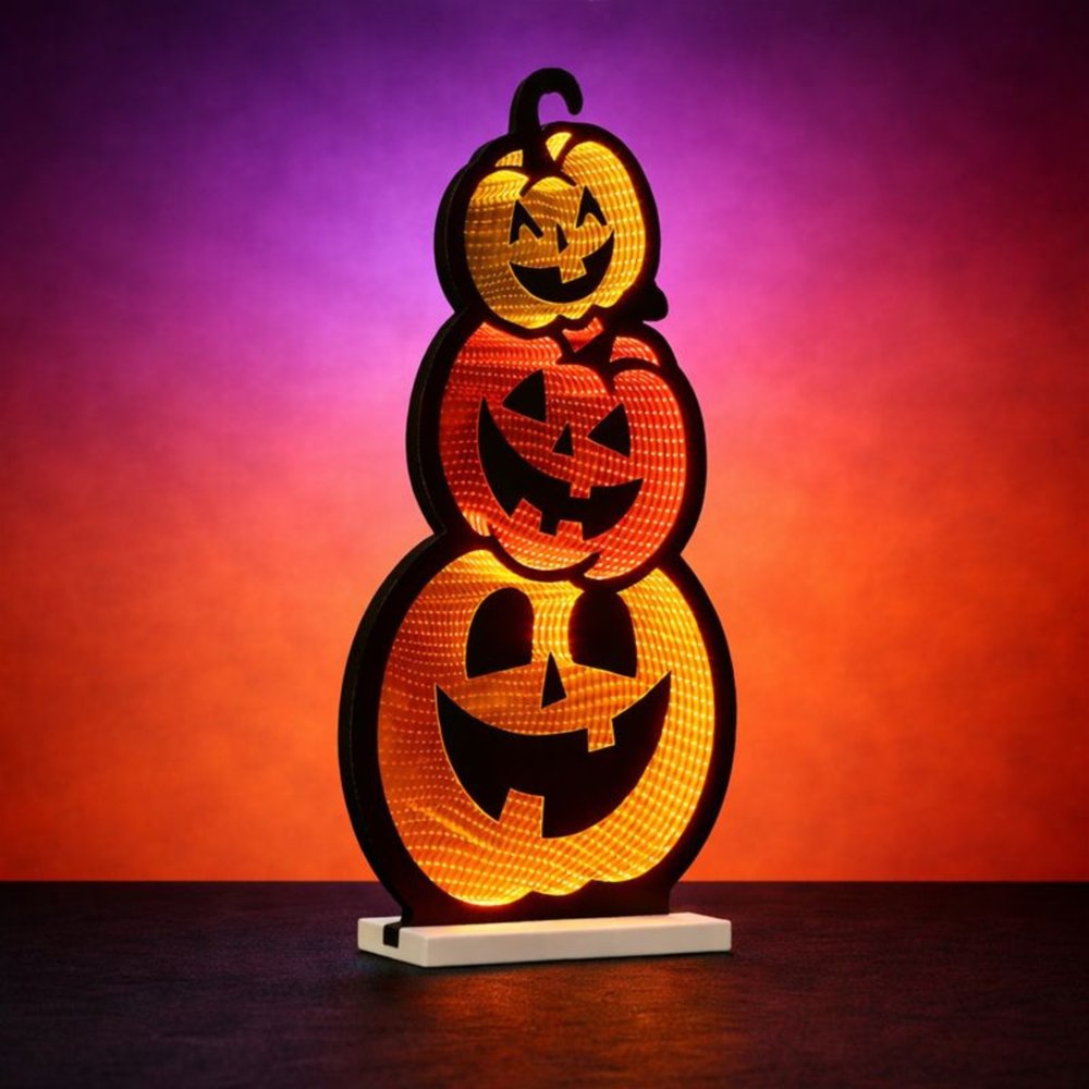 36" Orange Black And Yellow Acrylic Halloween Jack-O-Lantern Tabletop Sign with LED