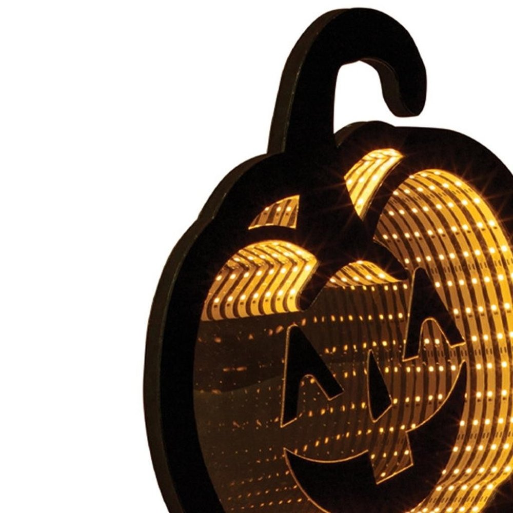 36" Orange Black And Yellow Acrylic Halloween Jack-O-Lantern Tabletop Sign with LED