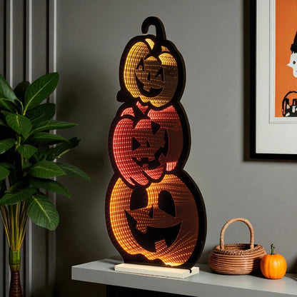 36" Orange Black And Yellow Acrylic Halloween Jack-O-Lantern Tabletop Sign with LED