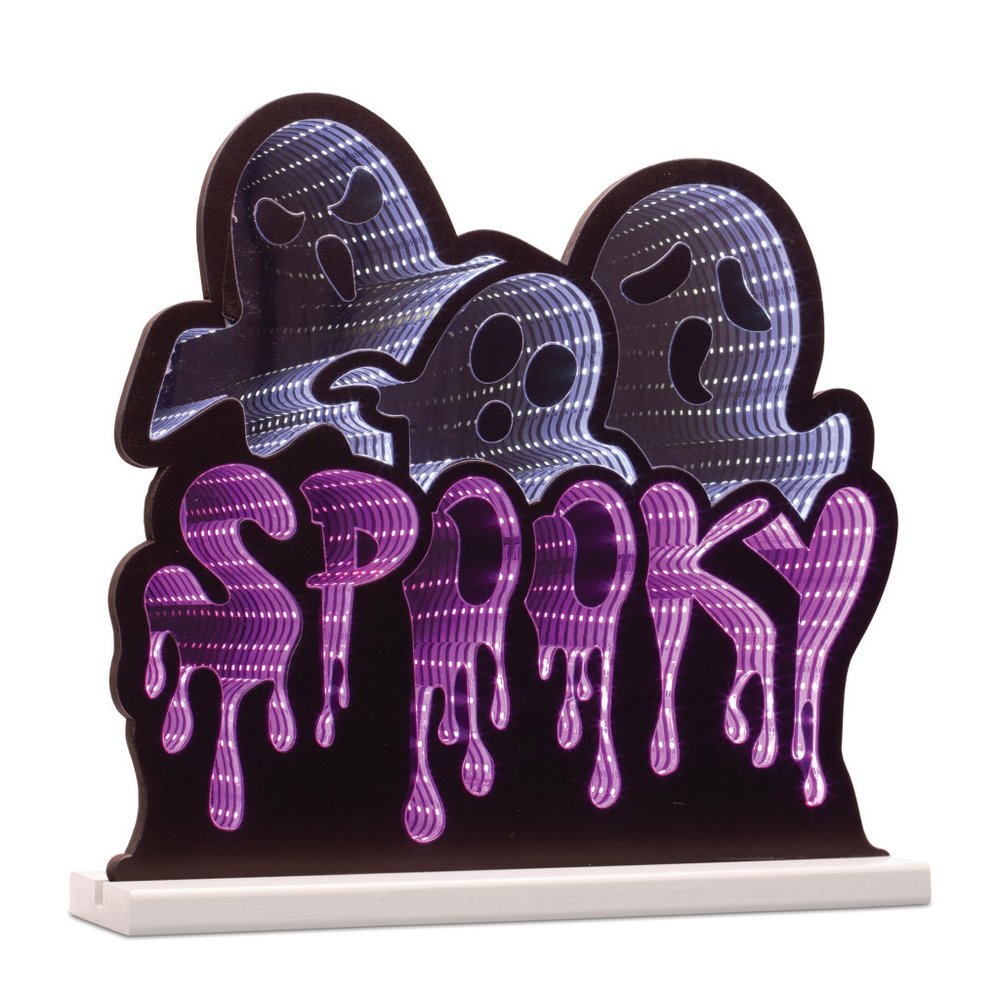 15" White Black And Purple Acrylic Halloween Ghost Tabletop Sign with LED