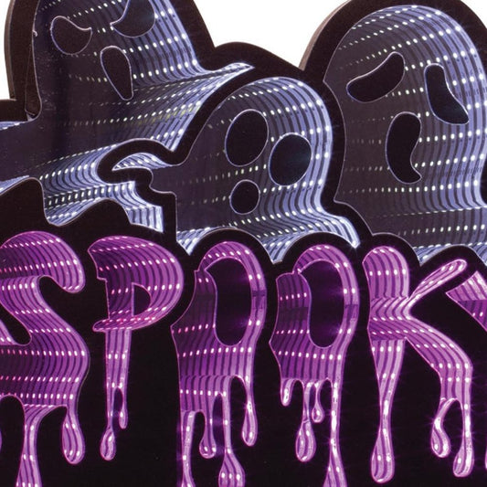 15" White Black And Purple Acrylic Halloween Ghost Tabletop Sign with LED