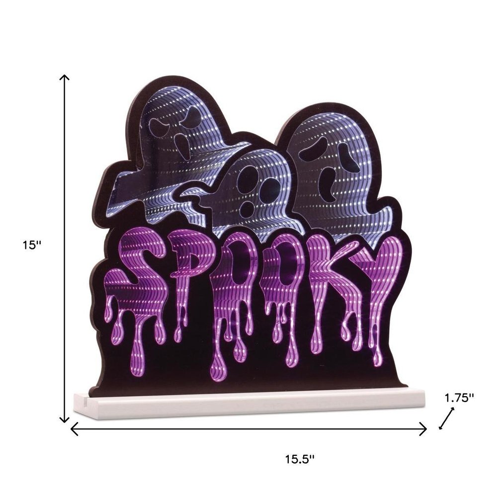 15" White Black And Purple Acrylic Halloween Ghost Tabletop Sign with LED