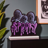 15" White Black And Purple Acrylic Halloween Ghost Tabletop Sign with LED
