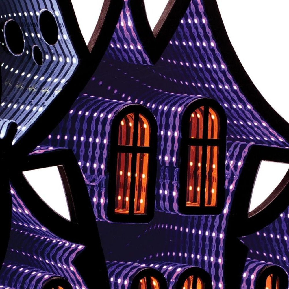 16" Black Orange And Purple Acrylic House Halloween Ghost Tabletop Sign with LED