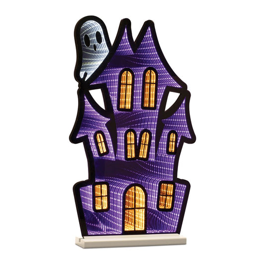 24" Black Orange And Purple Acrylic House Halloween Ghost Tabletop Sign with LED