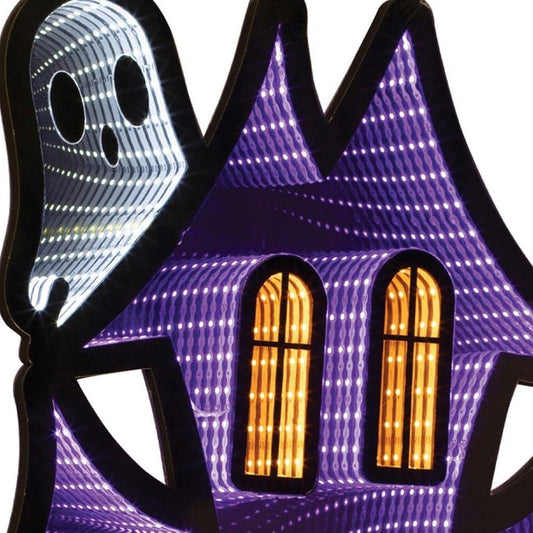 24" Black Orange And Purple Acrylic House Halloween Ghost Tabletop Sign with LED