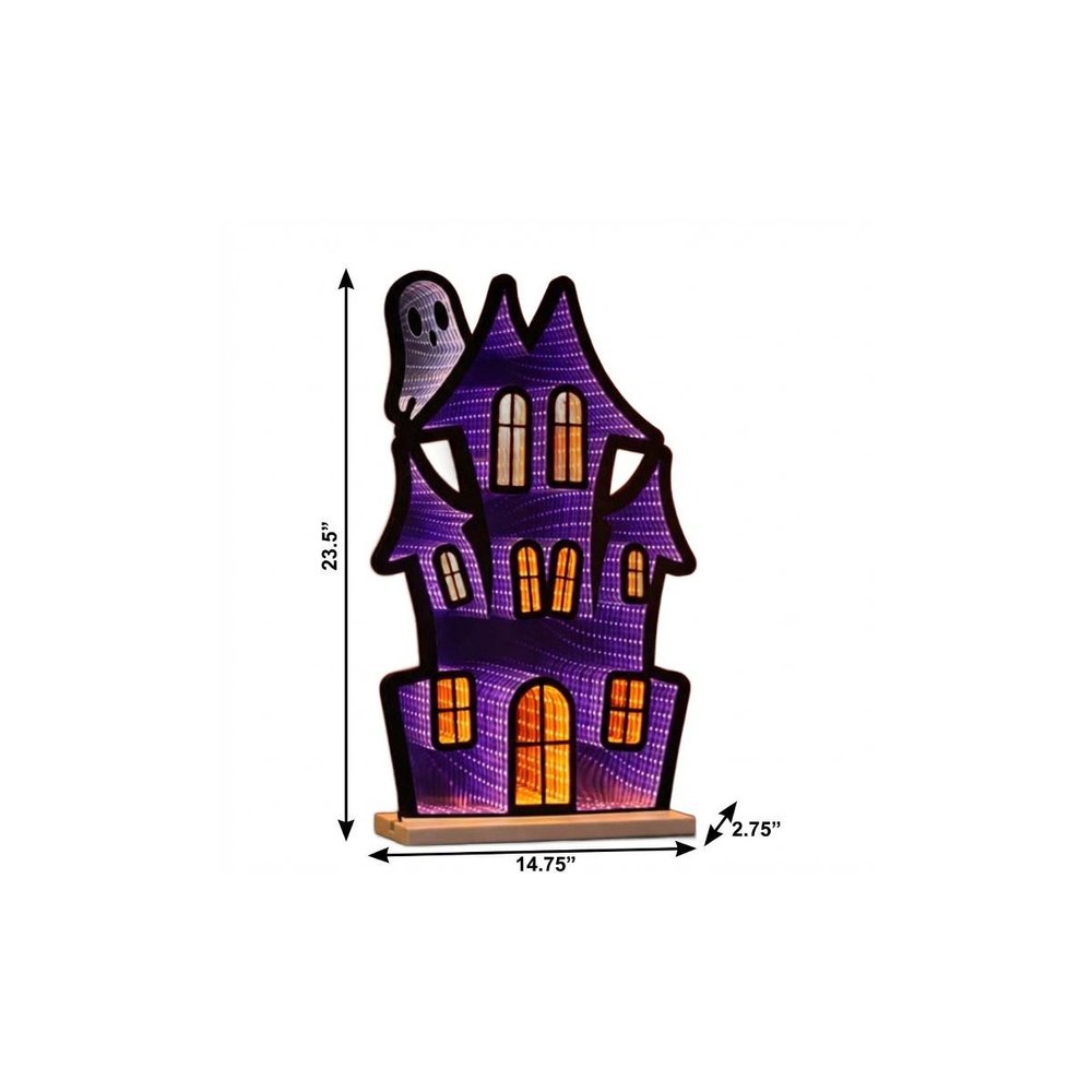 24" Black Orange And Purple Acrylic House Halloween Ghost Tabletop Sign with LED