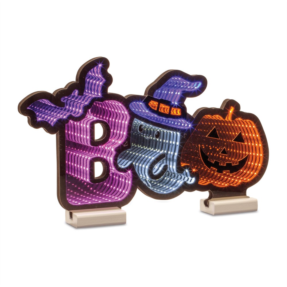 10" Purple Orange And Black Acrylic Halloween Tabletop Sign with LED