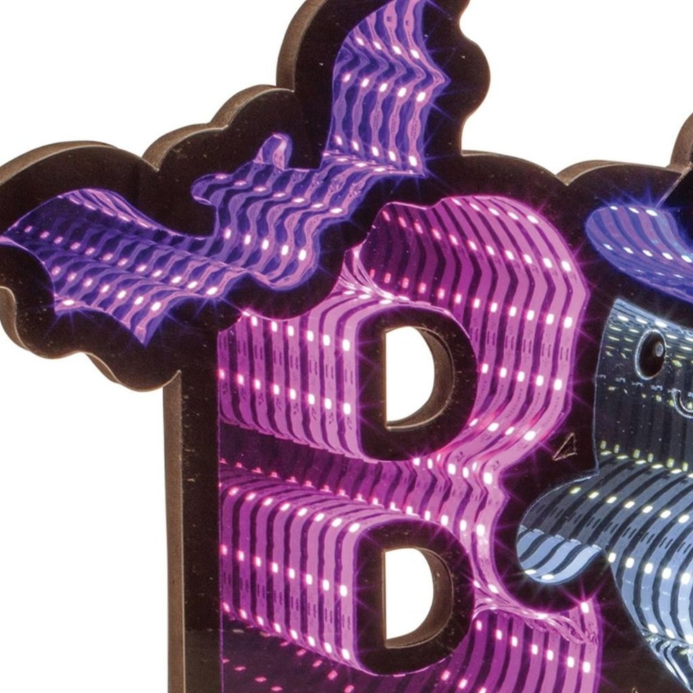 10" Purple Orange And Black Acrylic Halloween Tabletop Sign with LED