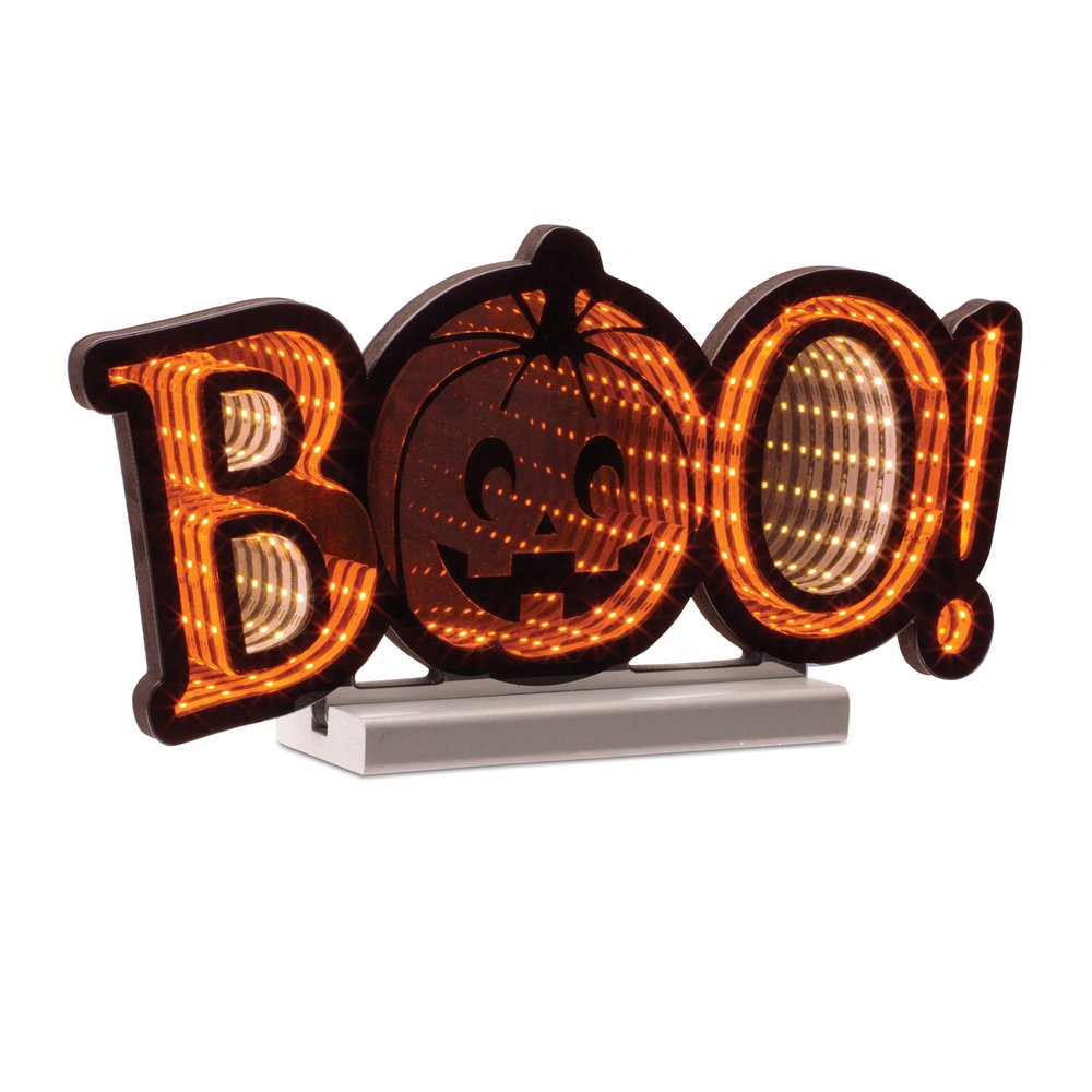 8" Orange And Black Acrylic Halloween Tabletop Sign with LED