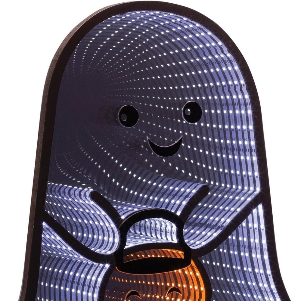 16" White Orange And Black Acrylic Halloween Ghost Tabletop Sign with LED