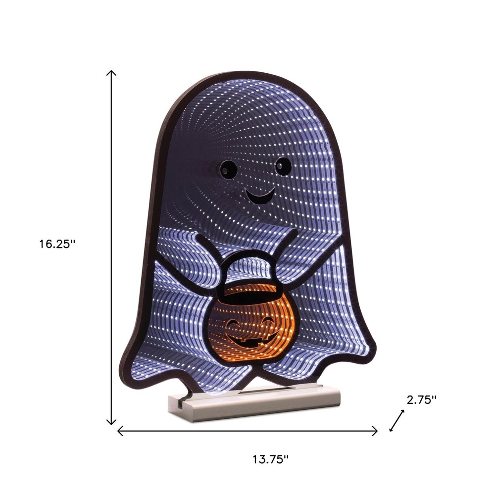 16" White Orange And Black Acrylic Halloween Ghost Tabletop Sign with LED