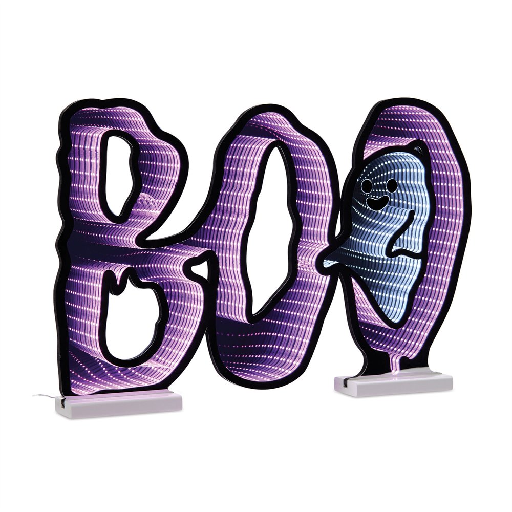 16" Purple Black And White Acrylic Halloween Ghost Tabletop Sign with LED