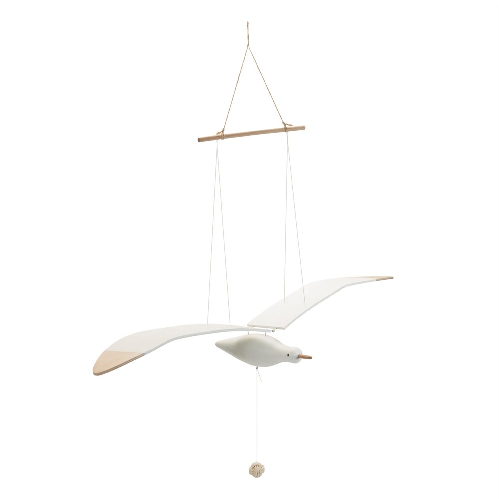37" White And Natural Hanging Seagull Decorative Sculpture