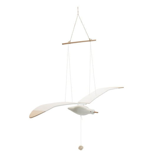 37" White And Natural Hanging Seagull Decorative Sculpture