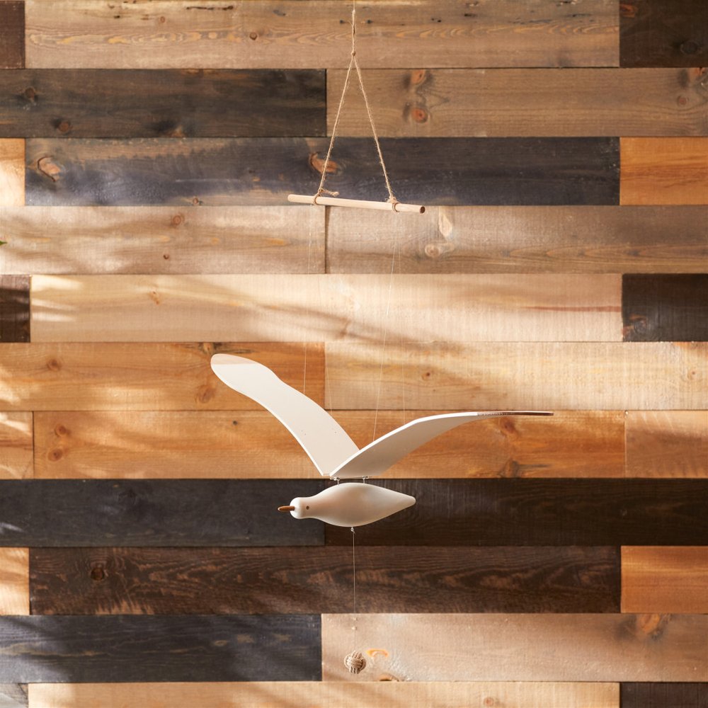 37" White And Beige Wood Bird Tabletop Sculpture