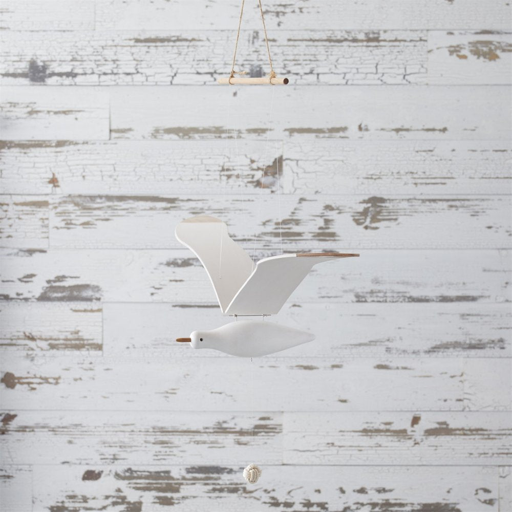 37" White And Natural Hanging Seagull Decorative Sculpture