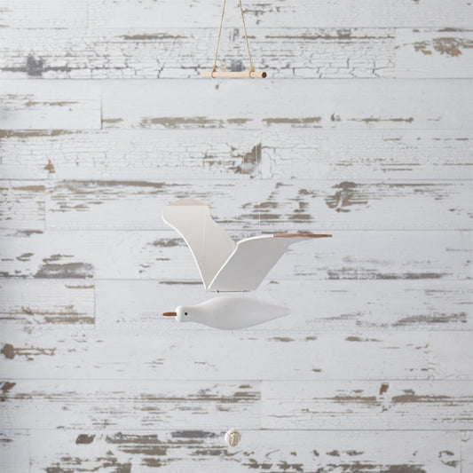 37" White And Natural Hanging Seagull Decorative Sculpture
