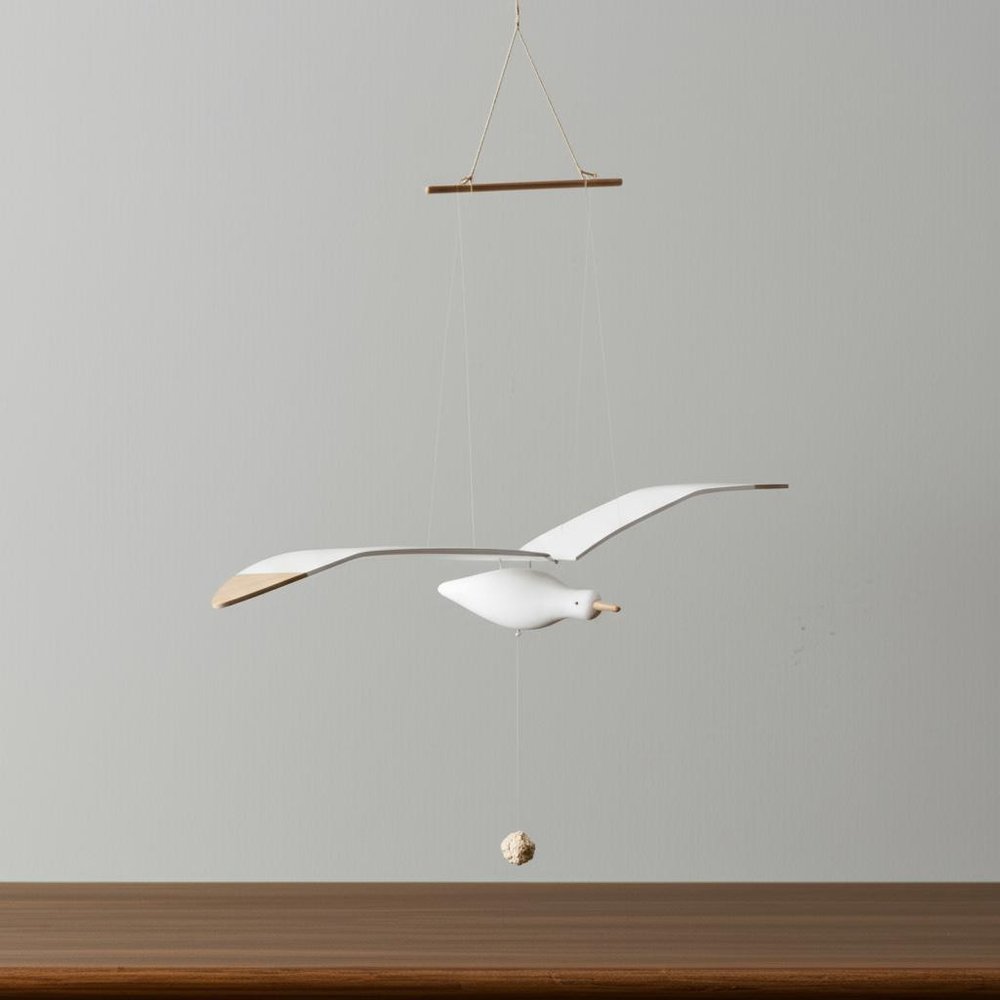 37" White And Natural Hanging Seagull Decorative Sculpture